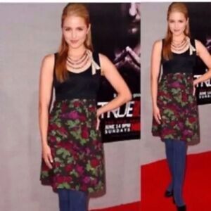 ANTHROPOLOGIE DRESS PURPLE ROSES "DINNER FOR 2" EXCELLENT CONDITION SZ 4